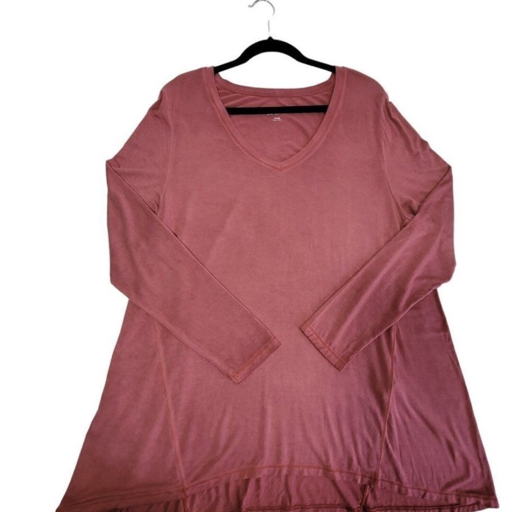 Long Sleeve V-Neck Tunic Top - Dusty Rose